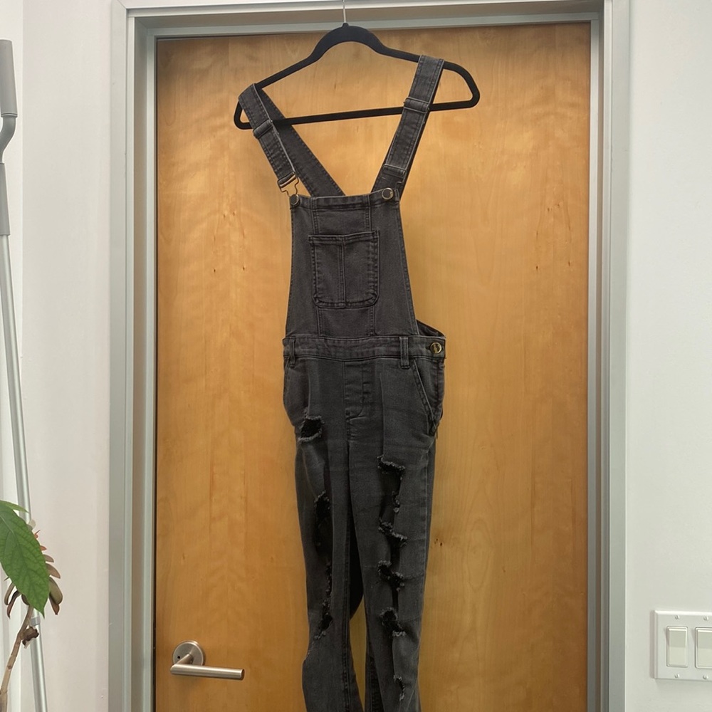 Black ripped jean overall